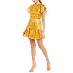 Rachel Zoe Dolcevita Lemon Yellow Jacquard Mini Dress Size 10 NWT
